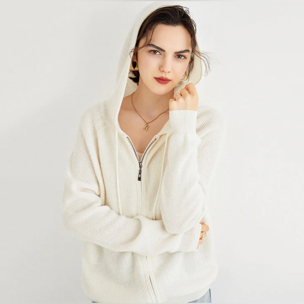 Like NEW Marled Reunited Clothing  Cream Knit Stretchy Hooded Cardigan Jacket M